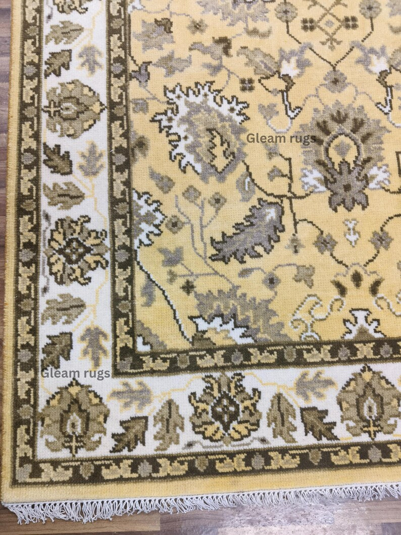 Hand-Knotted Wool Oushak Rug - Gold Turkish Antique Style