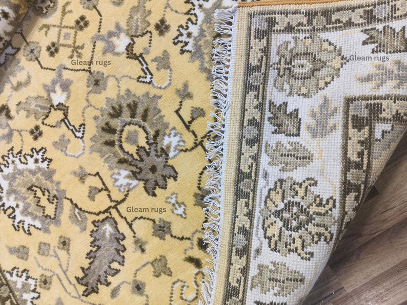 Hand-Knotted Wool Oushak Rug - Gold Turkish Antique Style