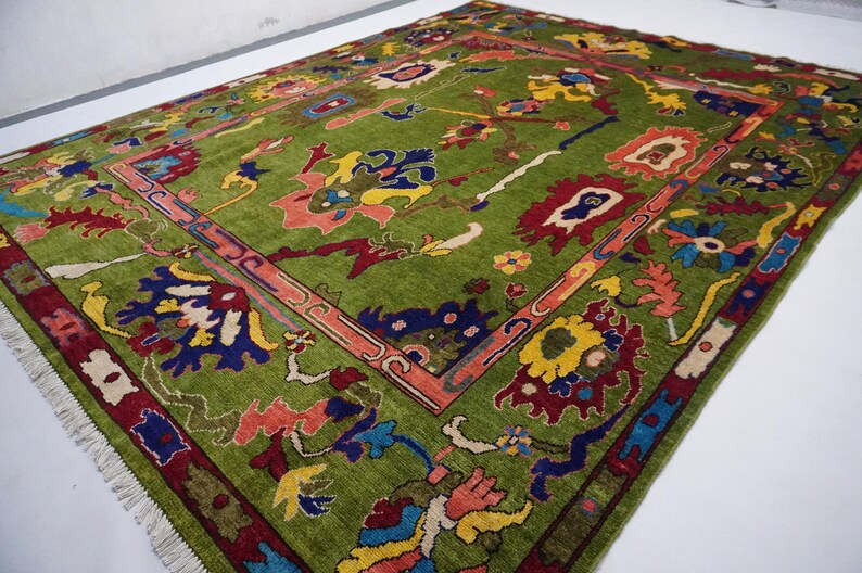 Lulus Oushak Rug Colorful Vintage Turkish  Wool Area Rug