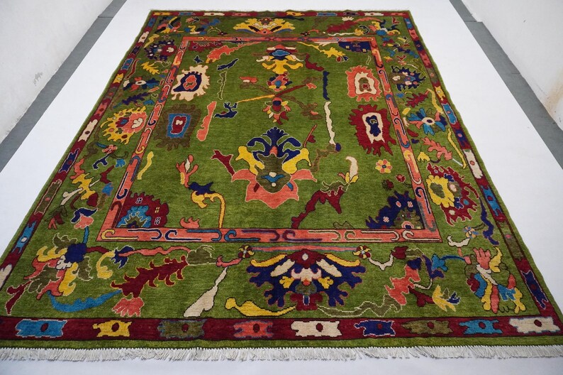 Lulus Oushak Rug Colorful Vintage Turkish  Wool Area Rug