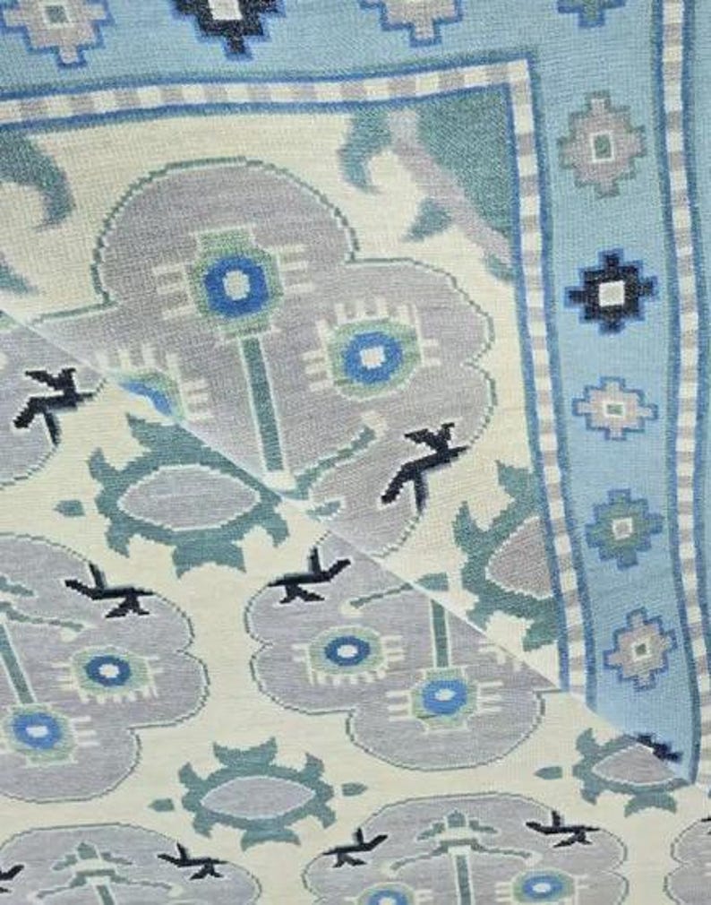 DESERT WILLOW Hand Knotted Oushak Rug - Steel Gray & Beige Handmade Turkish Rug