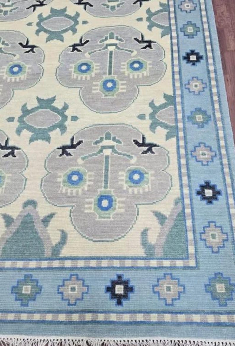 DESERT WILLOW Hand Knotted Oushak Rug - Steel Gray & Beige Handmade Turkish Rug