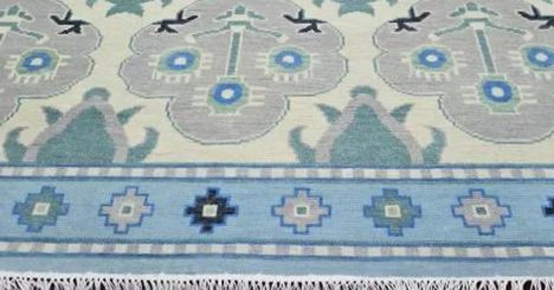 DESERT WILLOW Hand Knotted Oushak Rug - Steel Gray & Beige Handmade Turkish Rug