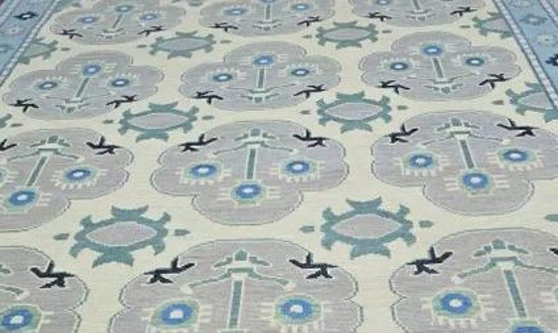 DESERT WILLOW Hand Knotted Oushak Rug - Steel Gray & Beige Handmade Turkish Rug