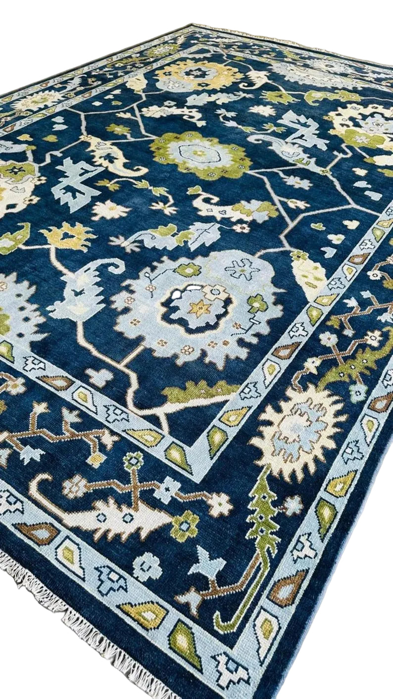 The Burchard Blue Hand-Knotted Oushak Area Rug
