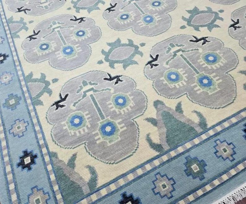 DESERT WILLOW Hand Knotted Oushak Rug - Steel Gray & Beige Handmade Turkish Rug