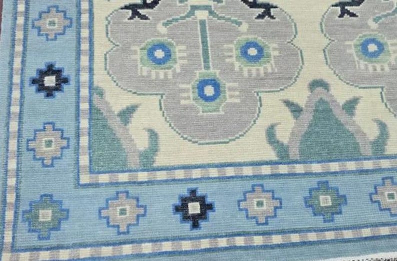 DESERT WILLOW Hand Knotted Oushak Rug - Steel Gray & Beige Handmade Turkish Rug