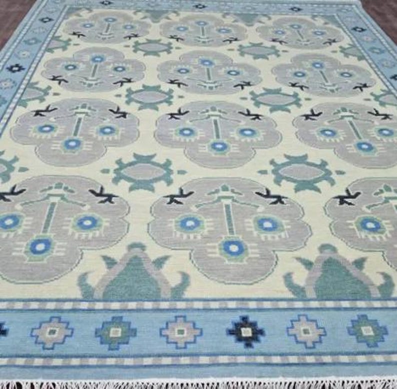 DESERT WILLOW Hand Knotted Oushak Rug - Steel Gray & Beige Handmade Turkish Rug