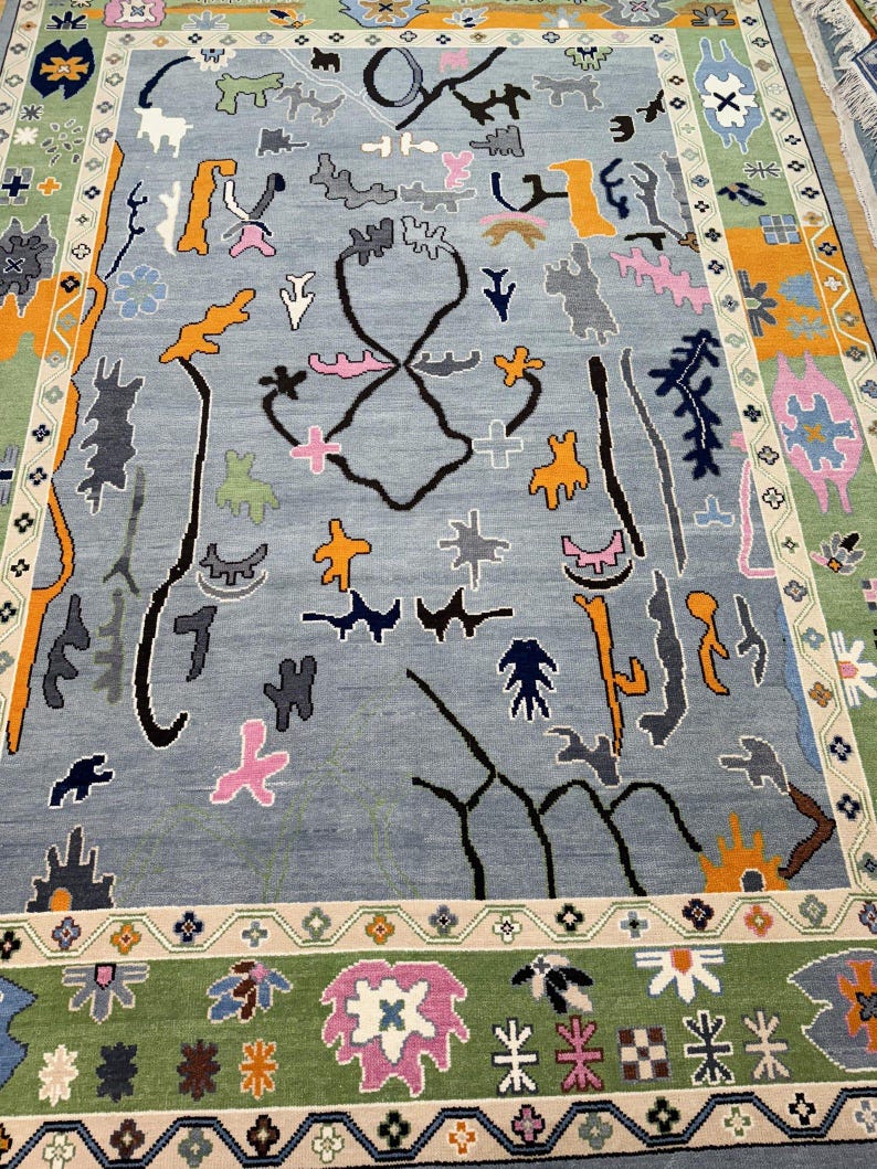 INDIGO VALE Hand Knotted Abstract Oushak Rug