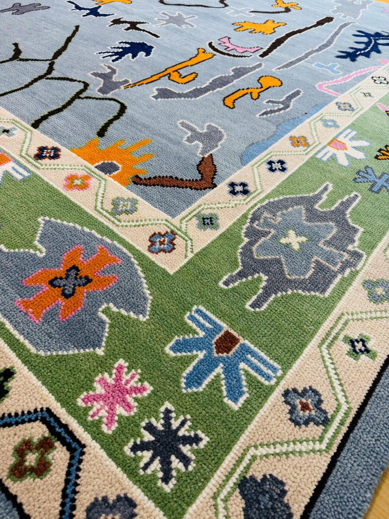 INDIGO VALE Hand Knotted Abstract Oushak Rug