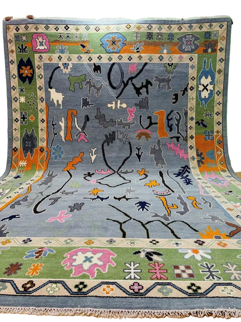 INDIGO VALE Hand Knotted Abstract Oushak Rug