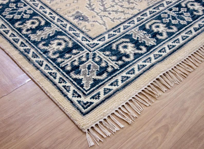 CALIENNE Oriental Rug – Beige & Navy Blue Turkish Oushak Carpet