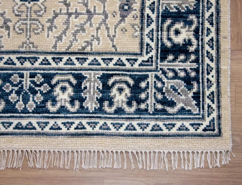 CALIENNE Oriental Rug – Beige & Navy Blue Turkish Oushak Carpet
