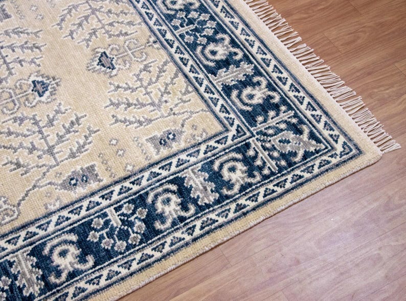 CALIENNE Oriental Rug – Beige & Navy Blue Turkish Oushak Carpet