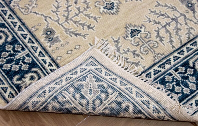 CALIENNE Oriental Rug – Beige & Navy Blue Turkish Oushak Carpet