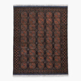 The LIORA Hand Knotted Oushak Rug - Black Rust Blue Geometric Oriental Design