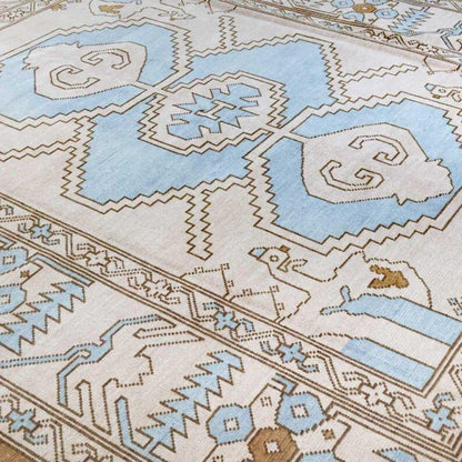 Vintage Handmade Turkish Area Rug - Geometric Design Oushak Rug