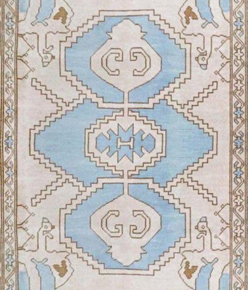 Vintage Handmade Turkish Area Rug - Geometric Design Oushak Rug