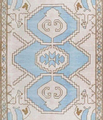 Vintage Handmade Turkish Area Rug - Geometric Design Oushak Rug