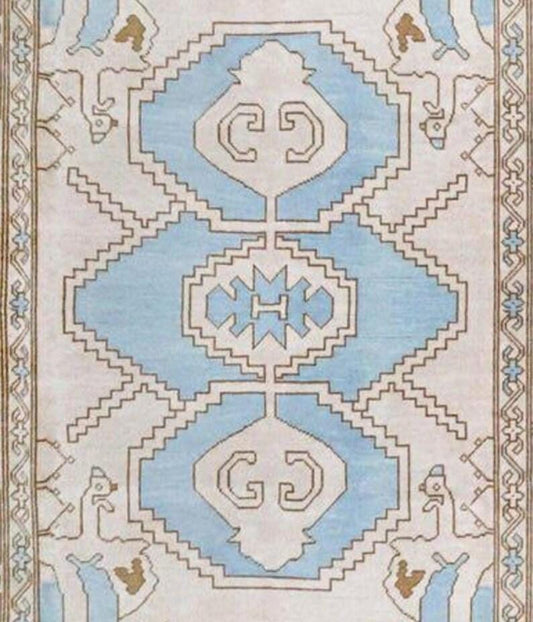 Vintage Handmade Turkish Area Rug - Geometric Design Oushak Rug
