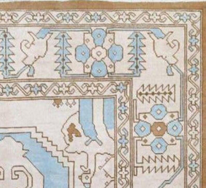 Vintage Handmade Turkish Area Rug - Geometric Design Oushak Rug