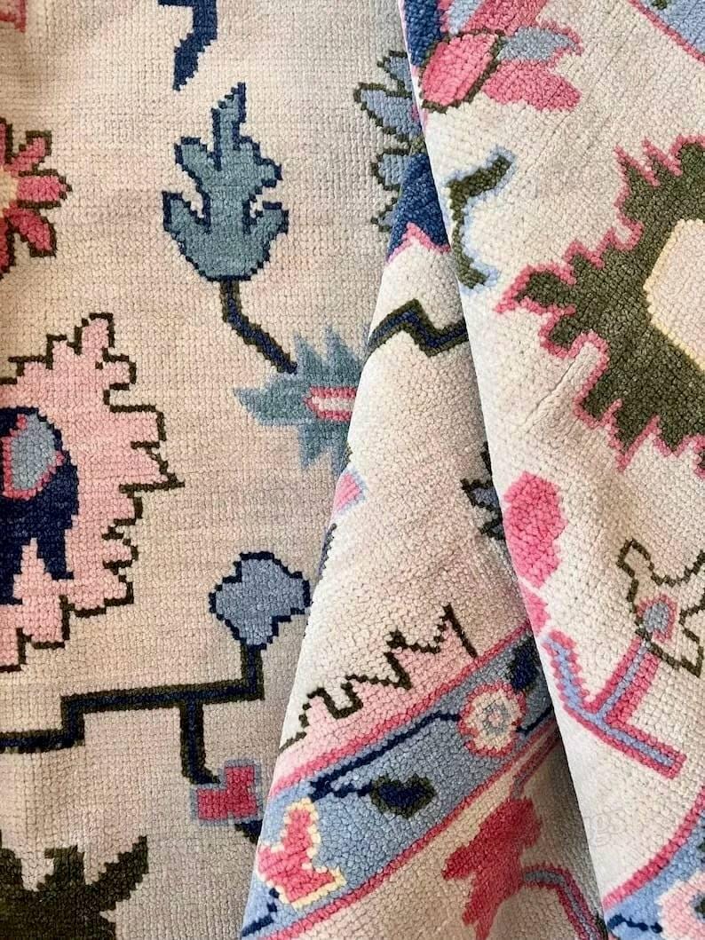 Floral Hand-Knotted Oushak Style Rug - Turkish Wool Area Rug - Traditional Oriental Rug