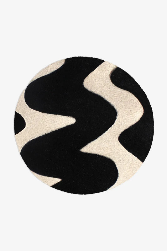 Black And White Round Hand Tufted Rug-Bisha-Rugs
