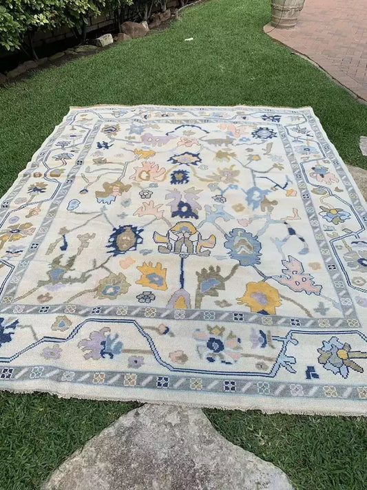 White Color Vintage Oushak Wool Area Rug