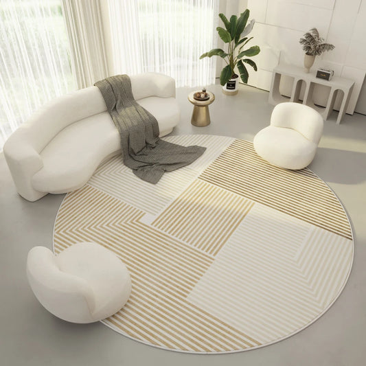 Cream and Brown Color Round Area Rug