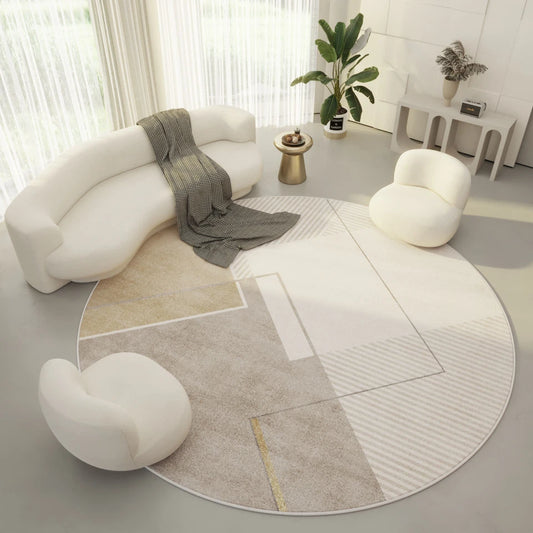 Napoleon Cut White and Brown Color Round Area Rug-bisha-rugs