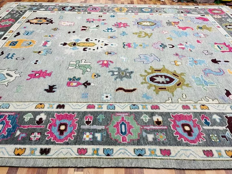 Hand Knotted Modern Oushak Wool Rug For Living Room