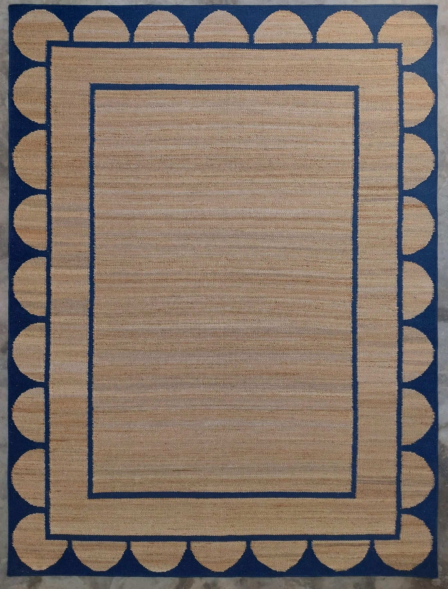 JP009 BOXED SCALLOP – NATURAL JUTE & OXFORD BLUE RUGS