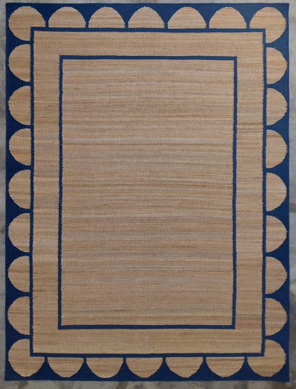 JP009 BOXED SCALLOP – NATURAL JUTE & OXFORD BLUE RUGS