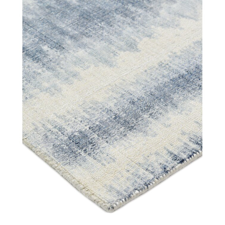 White and Light Blue Color  Wool Area Rug