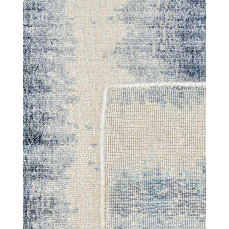 White and Light Blue Color  Wool Area Rug