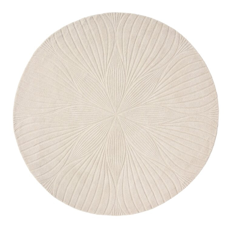 White Color Round Hand Tufted  Wool Area Rug