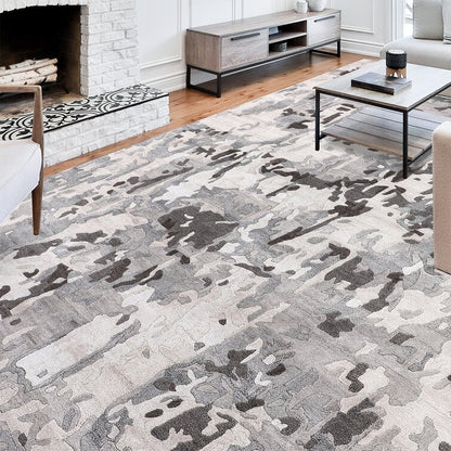 Abstract Grey Hand-Tufted Wool Area Rug