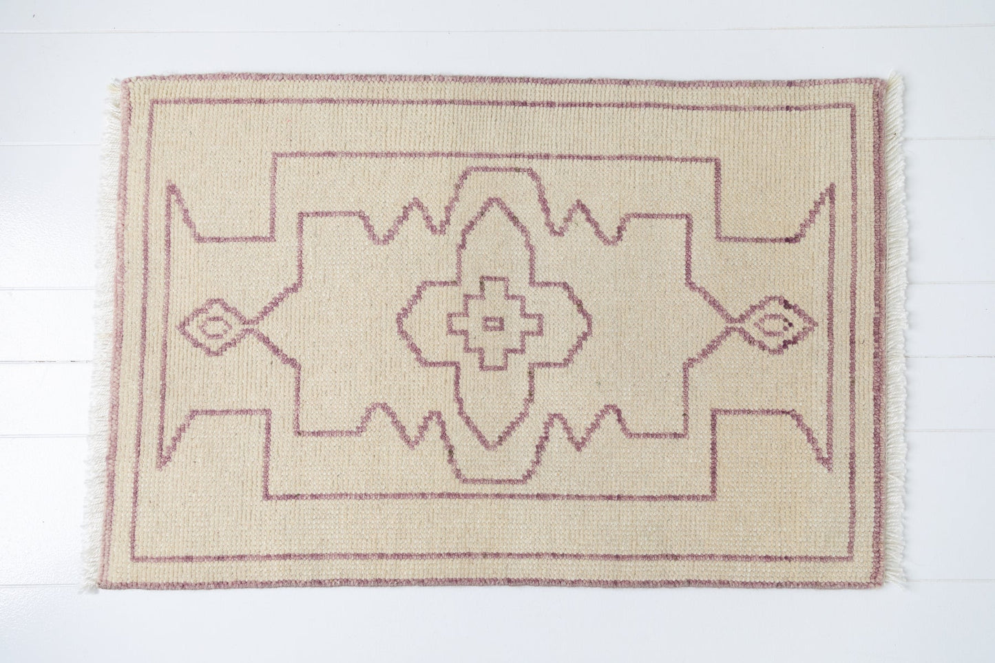 Cream & Purple Hand Knotted Rug