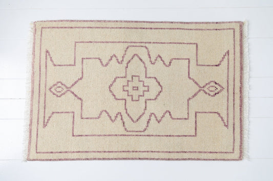Cream & Purple Hand Knotted Rug