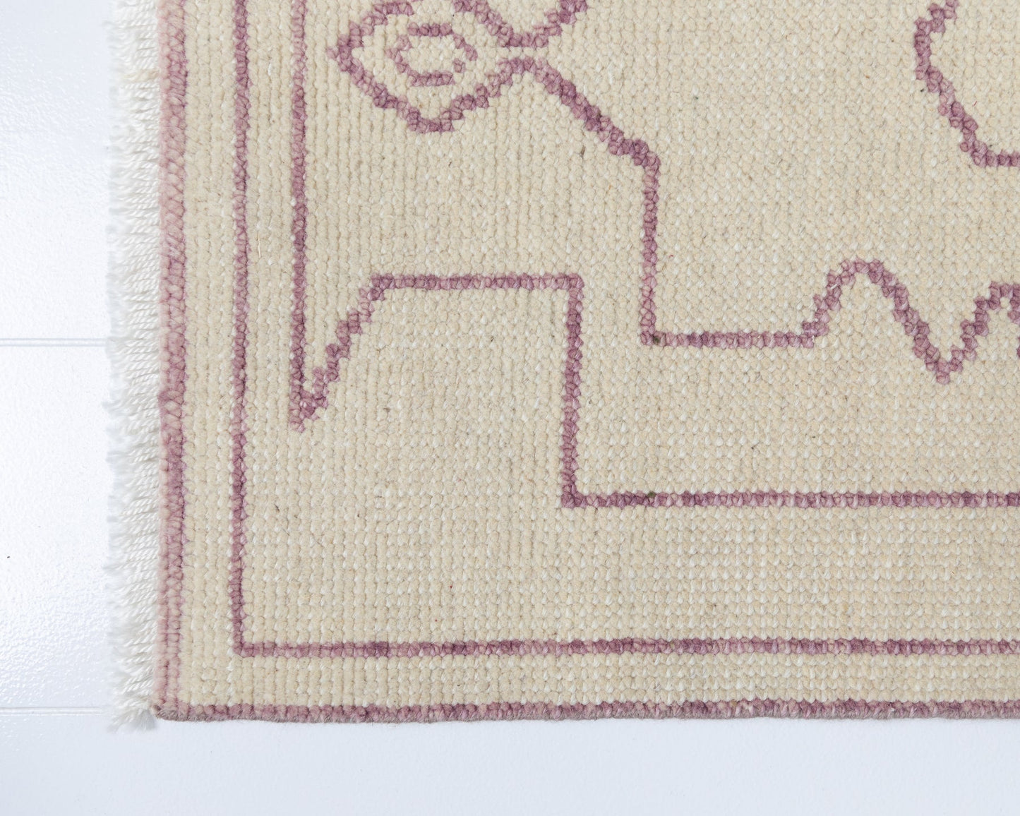 Cream & Purple Hand Knotted Rug