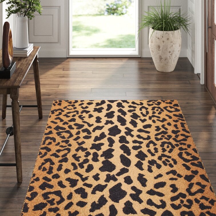 Black and Brown Color animal Print Design Wool Area Rug