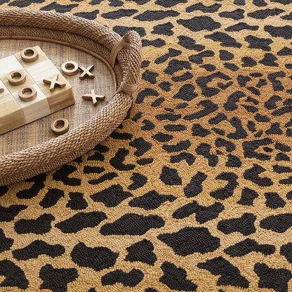 Black and Brown Color animal Print Design Wool Area Rug