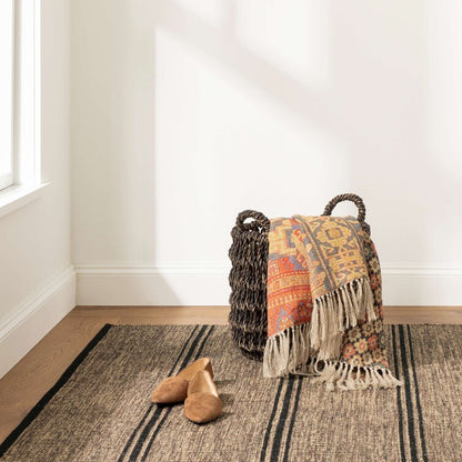 Black and Beige Color  Wool Area Rug