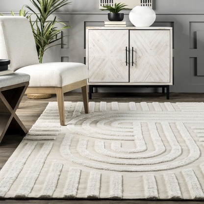 Ivory Idalia Textured Curves Area Rug