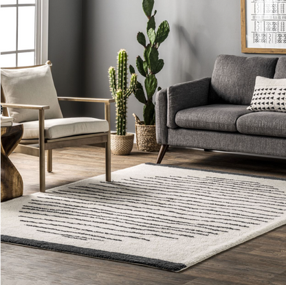 Ivory Mona Pinstriped Sunset Wool Area Rug