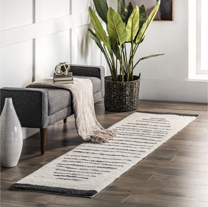 Ivory Mona Pinstriped Sunset Wool Area Rug