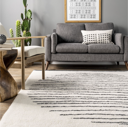 Ivory Mona Pinstriped Sunset Wool Area Rug