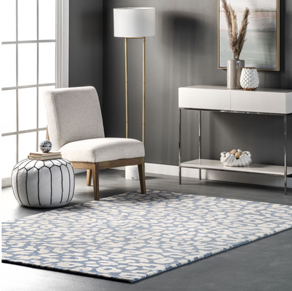 Light Blue Josephine Wool Leopard Area Rug