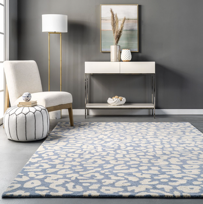 Light Blue Josephine Wool Leopard Area Rug