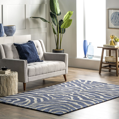 Blue Kylie Wool-Blend Zebra Area Rug